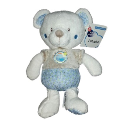 Peluche doudou Ours bleu beige gris blanc Mots d Enfants oiseau 25 cm (21481)
