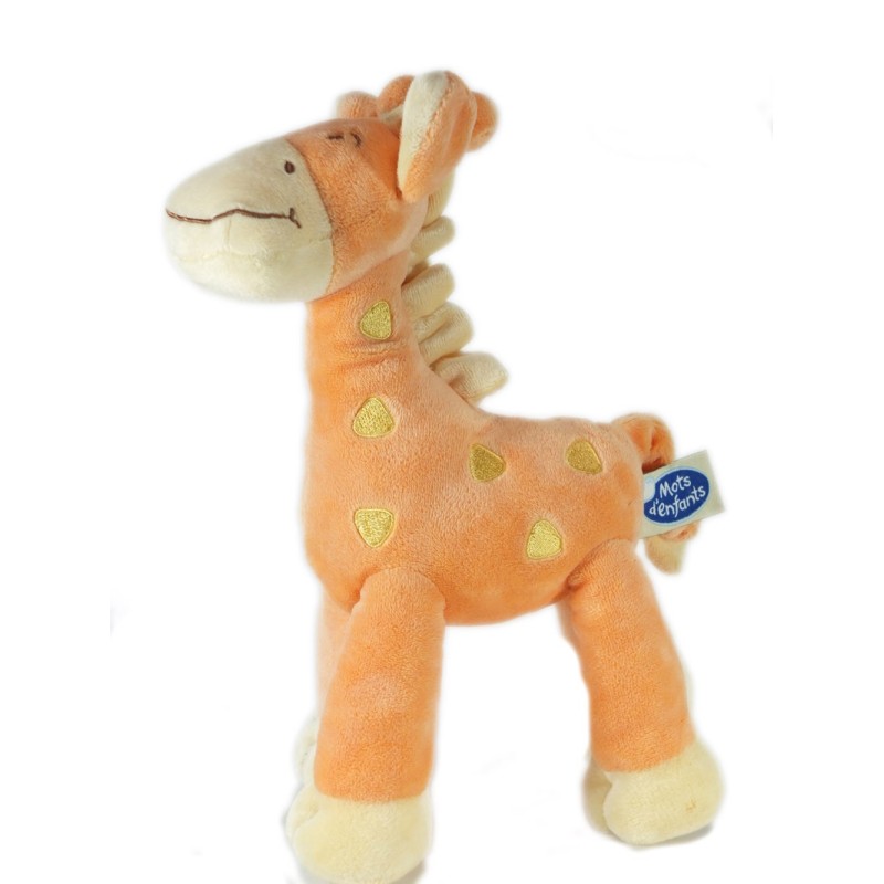 Doudou peluche Girafe orange jaune 25 cm Mots d'Enfants (17666)