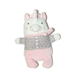Doudou Licorne Mots d'Enfants Siplec gris rose 22 cm (27127)