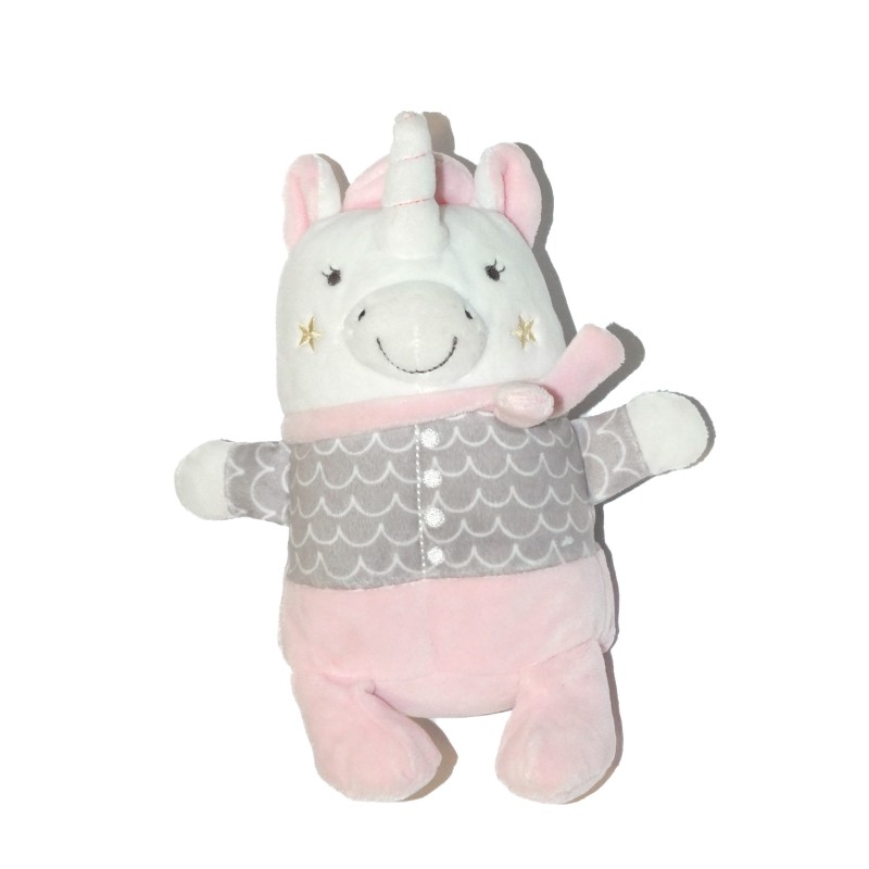 Doudou Licorne Mots d'Enfants Siplec gris rose 22 cm (27127)