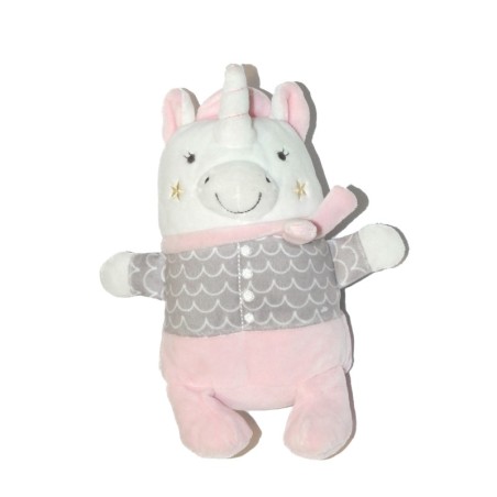 Doudou Licorne Mots d'Enfants Siplec gris rose 22 cm (27127)