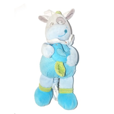 Doudou Peluche musicale Vache bleue Mots d'Enfants Oiseau feuille (27128)