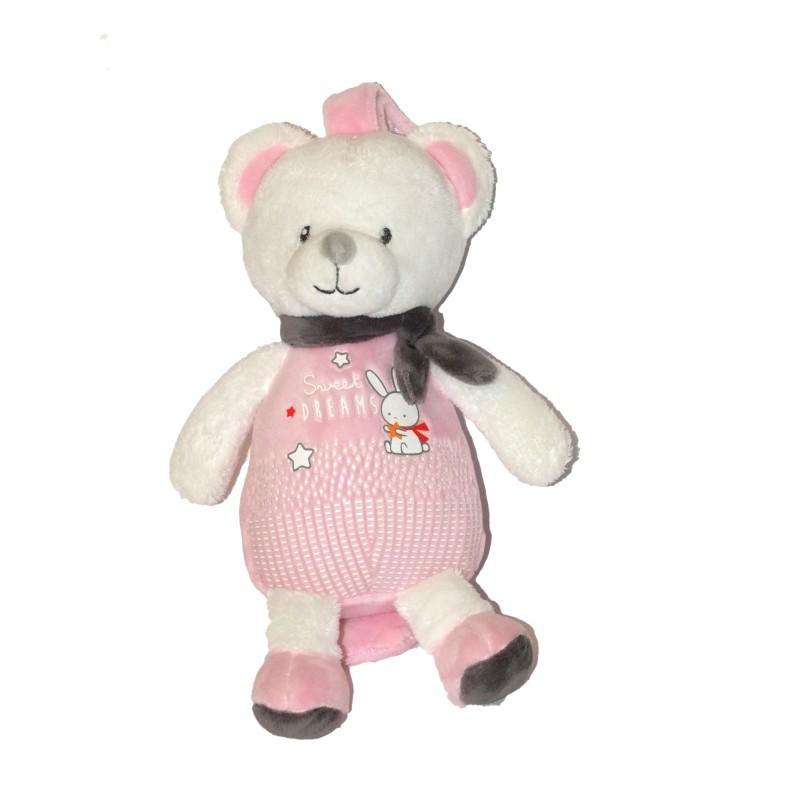 Peluche musicale Ours blanc rose Sweet Dreams Mots d'Enfants 25 cm (27854)
