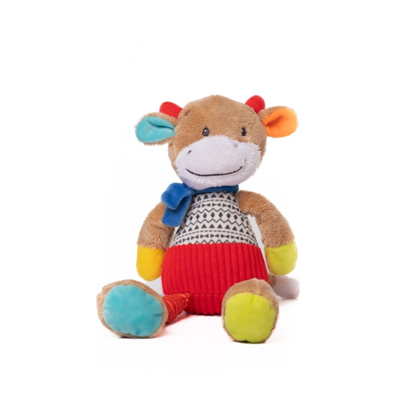 Doudou Vache rouge beige Echarpe bleue Mots d'Enfants Siplec Leclerc 32 cm (28472)
