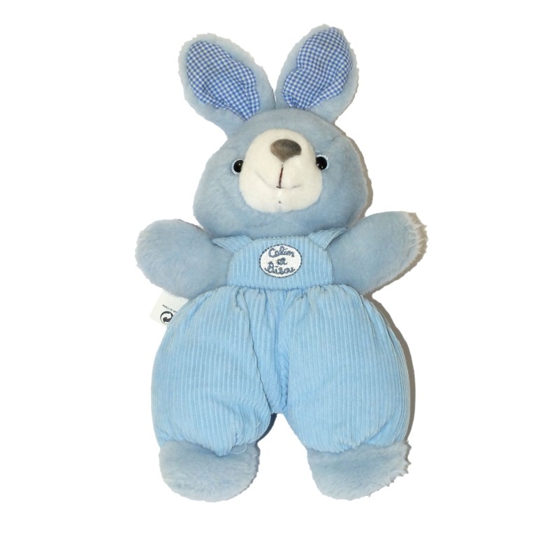 Doudou Peluche Lapin bleu Calin et Bisou Grelot 26 cm Silvertoys (27888)