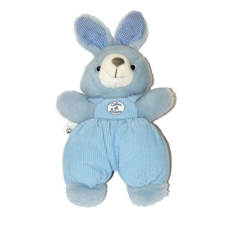 Doudou Peluche Lapin bleu Calin et Bisou Grelot 26 cm Silvertoys (27888)