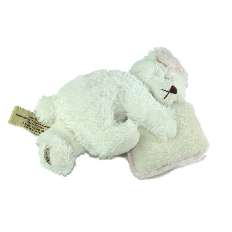 Peluche Ours blanc dormeur allonge Coussin 20 cm Louise Mansen (23108)