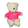 Doudou peluche OURS blanc ecru MARIONNAUD - 30 cm - Manteau rose  (10536)