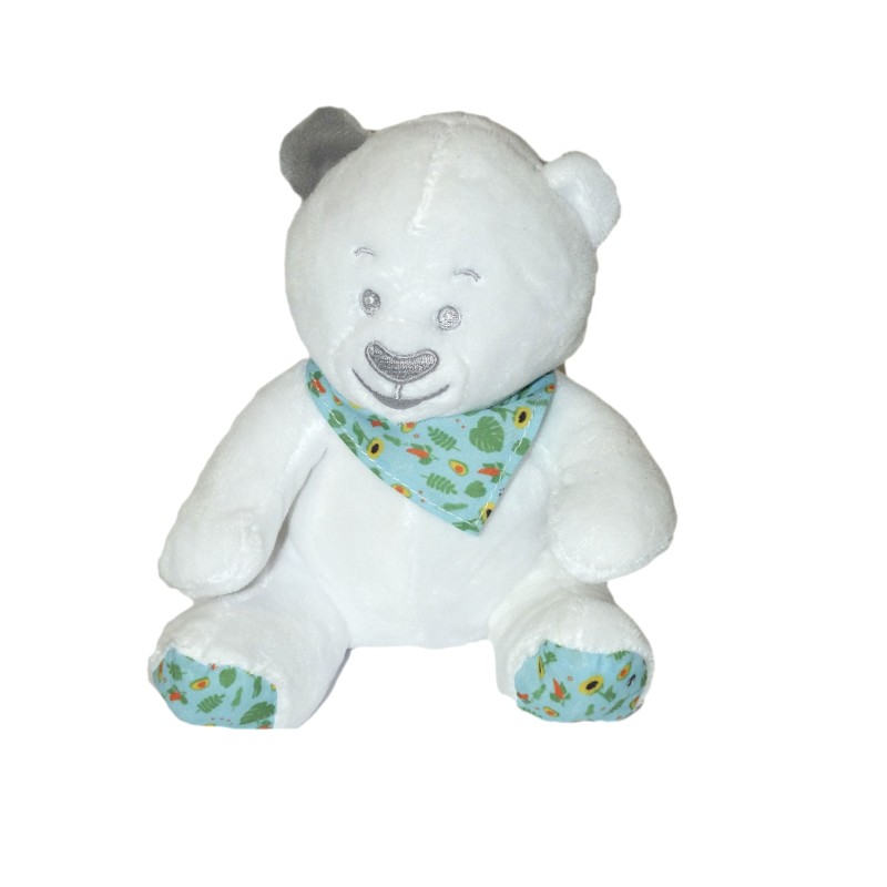 Doudou Peluche Ours blanc foulard bleu tournesols Musti 18 cm (27792)