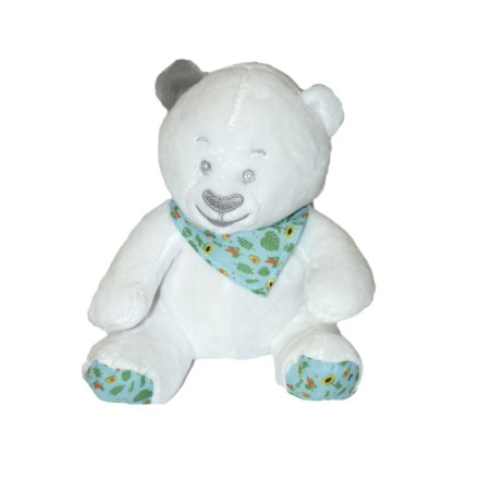 Doudou Peluche Ours blanc foulard bleu tournesols Musti 18 cm (27792)