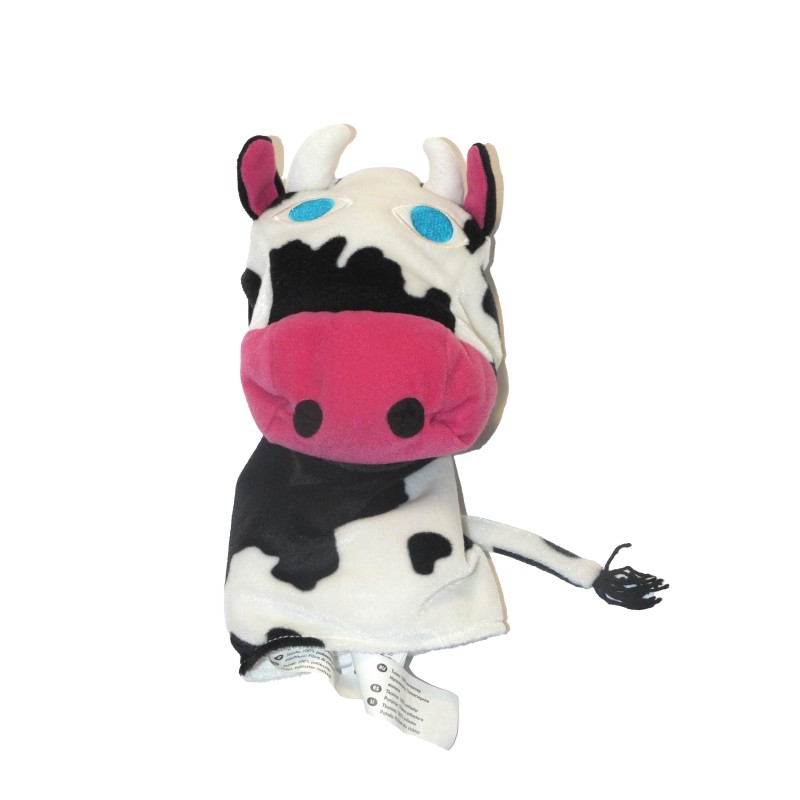 Doudou marionnette Vache blanc rose yeux bleus IKEA (28093)