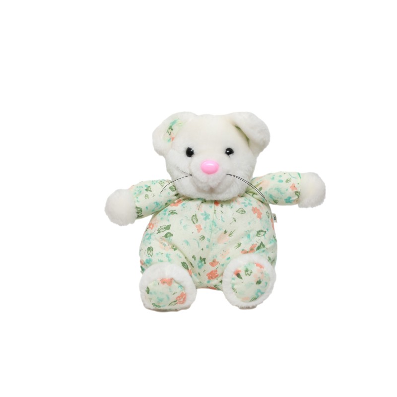 Ancienne peluche souris blanche tissu vert Damart 20 cm (28234)