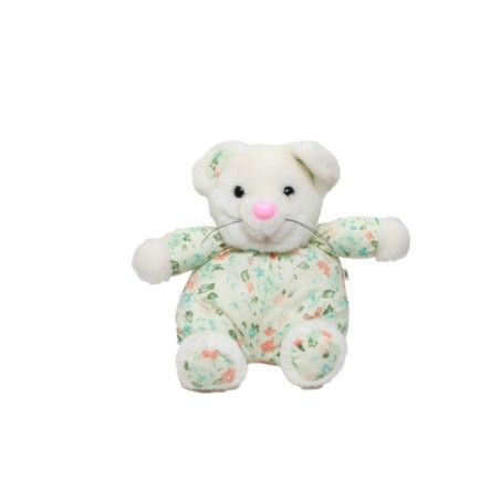 Ancienne peluche souris blanche tissu vert Damart 20 cm (28234)