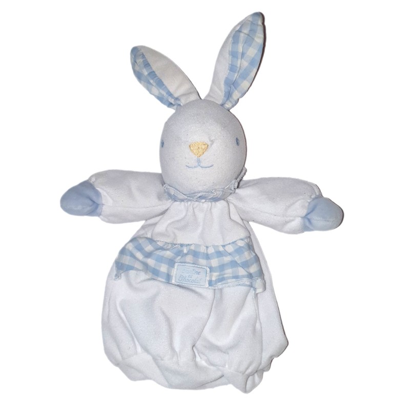 Doudou Lapin blanc bleu careaux Tartine et Chocolat 30 cm (24228)