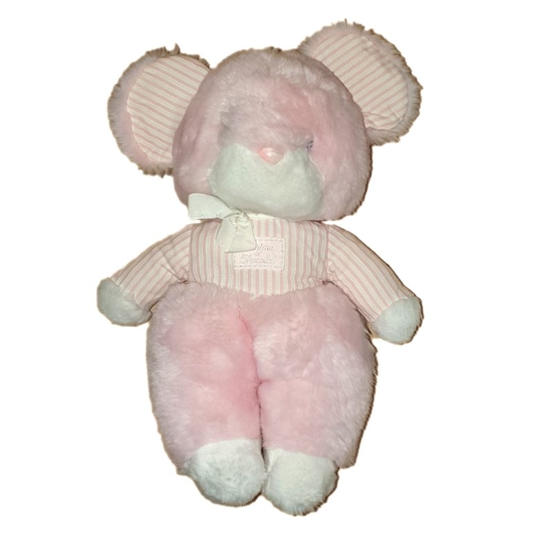 Peluche doudou Souris rose blanc rayures 28 cm TARTINE ET CHOCOLAT (24456)