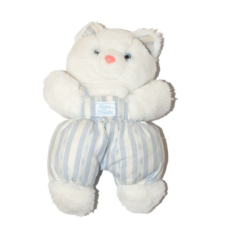 Peluche doudou Chat blanc bleu Tartine et Chocolat 28 cm (27109)