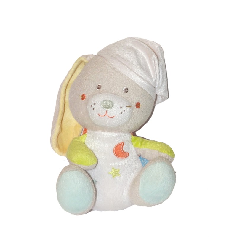 Doudou lapin blanc gris luminescent Sucre d'Orge lune étoile 22 cm (27855)