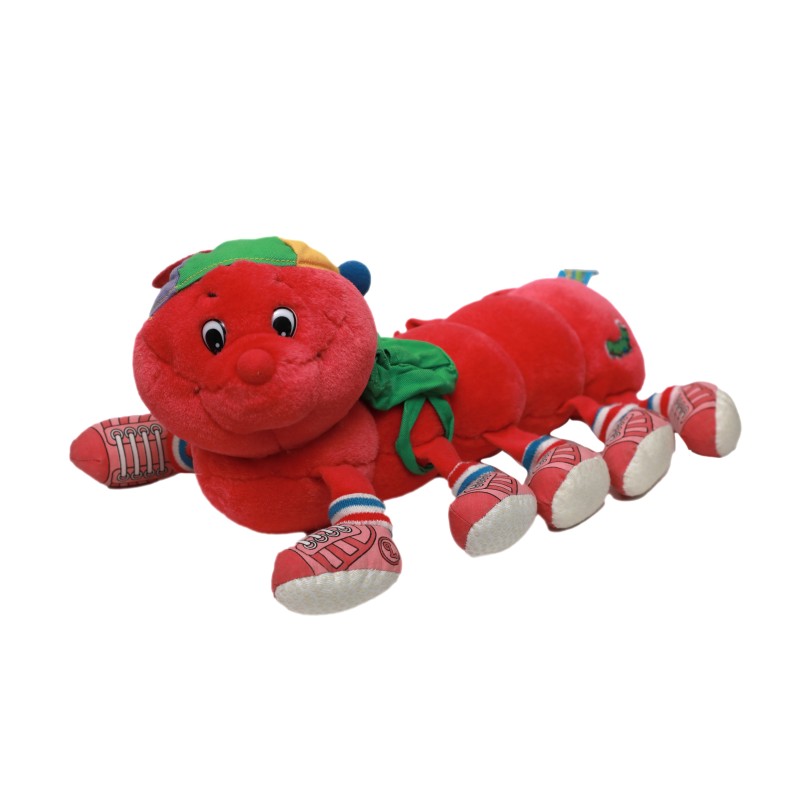 VINTAGE - Peluche chenille Familipattes Crazy rouge rose Lansay 36 cm (28211)