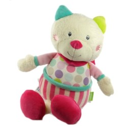 Doudou chat rose blanc Babysun 32 cm Ne fonctionne plus (18545)