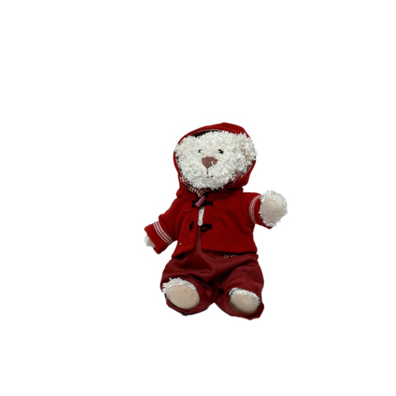 Peluche ours Martin Damart 35 cm Manteau salopette bordeaux (28311)