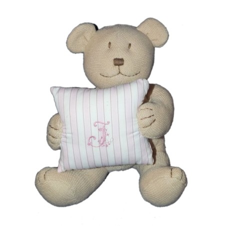 Doudou Peluche musicale OURS beige coussin oreiller rose JACADI Assis 20 cm (14268)