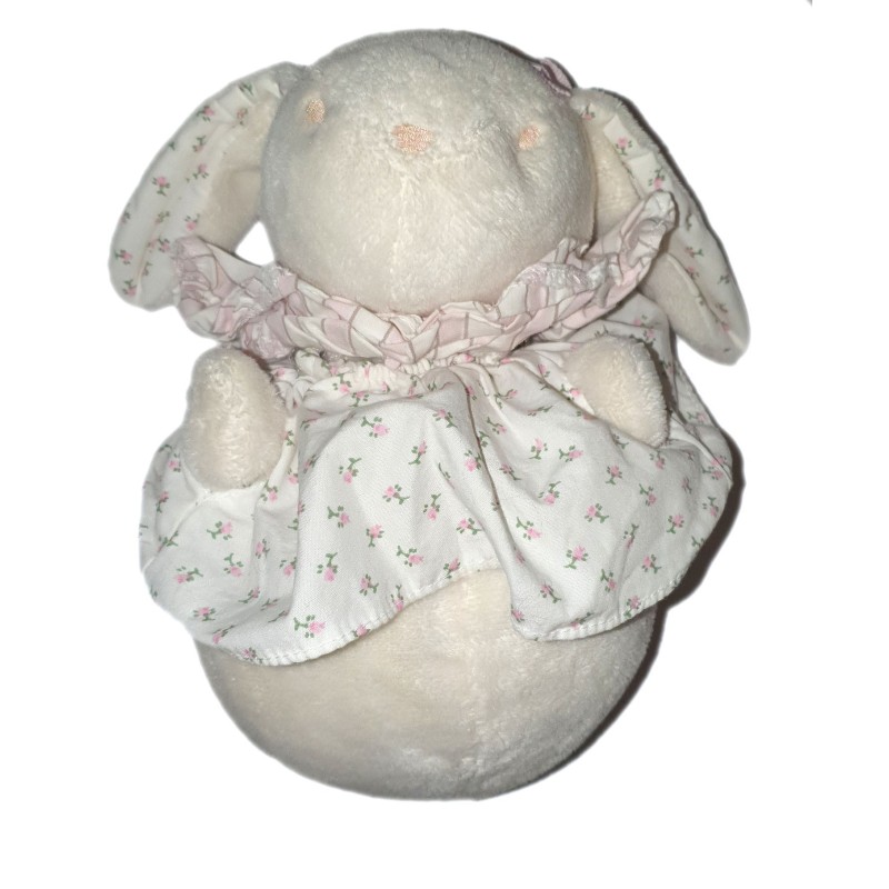 Peluche Doudou Culbuto 20 cm Lapin blanc blouse fleurie JACADI (24078)
