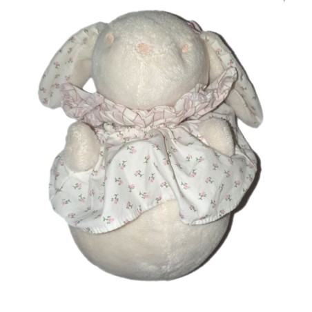 Peluche Doudou Culbuto 20 cm Lapin blanc blouse fleurie JACADI (24078)
