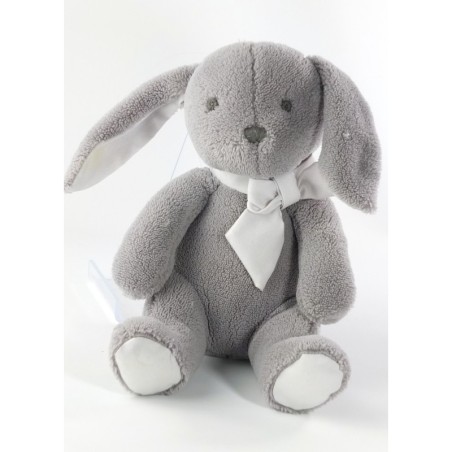 Peluche doudou Lapin gris Jacadi noeud blanc 26 cm (20021)