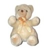 Doudou peluche ours blanc beige Noeud satine assis 28 cm NOUNOURS (25076)