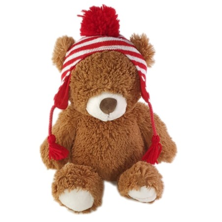 Peluche Ours marron bonnet blanc rouge 38 cm Amazon GUND (25354)