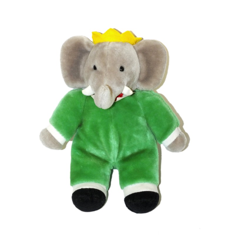 VINTAGE Peluche Doudou Elephant Babar gris vert GUND 34 cm Collector (27865)