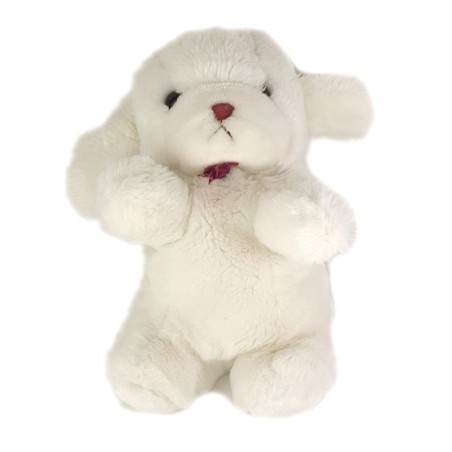 Peluche Doudou chien blanc grelot noeud bordeaux laine 30 cm GUND (25353)