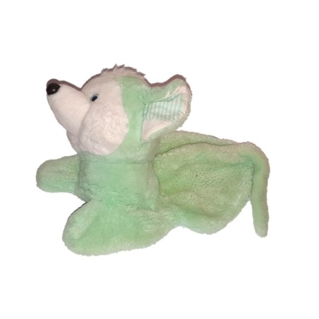 Ancienne peluche range Pyjama souris vert pastel blanc grelot Nounours 45 cm (24755)