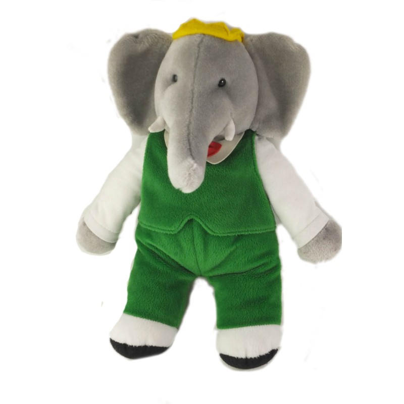 VINTAGE Peluche Doudou Elephant Babar gris vert GUND 34 cm Collector (25209)