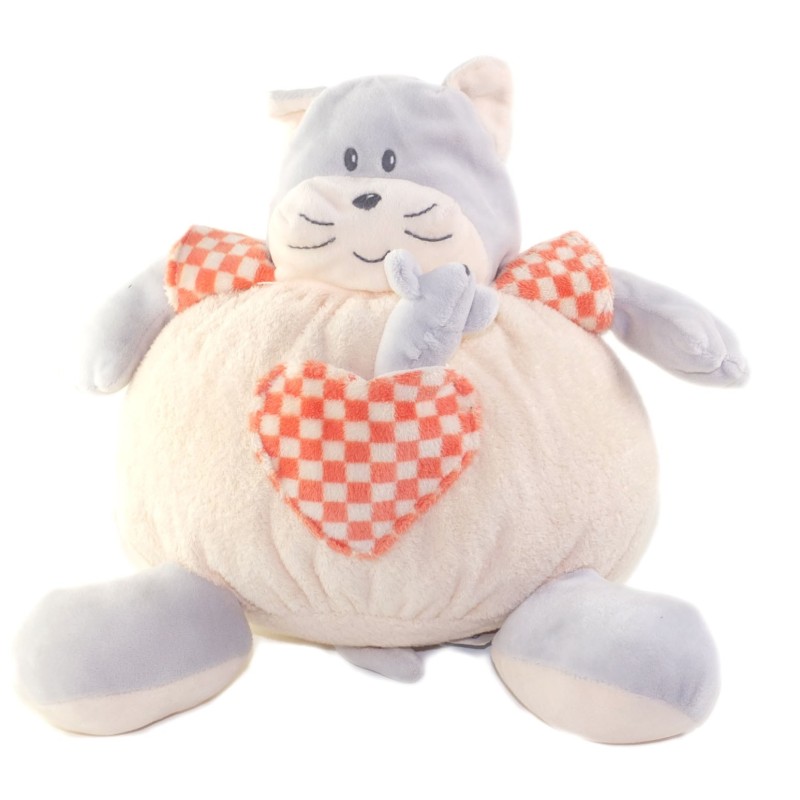 Peluche Doudou chat blanc bleu orange Souris 26 cm AJENA (26049)