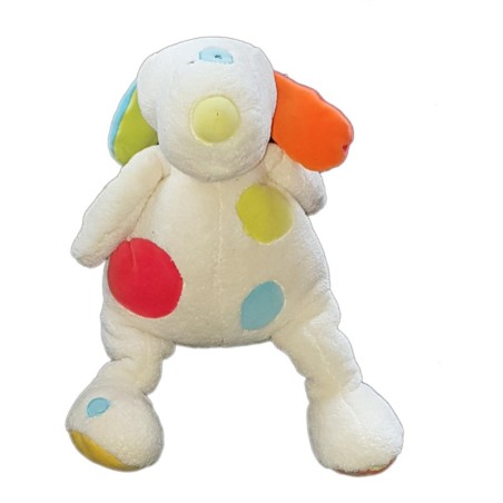 Doudou Peluche Chien blanc ronds grelot BABYSUN 38 cm (22992)