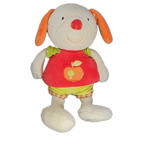 NE FONCTIONNE PLUS Doudou peluche Lapin blanc rouge pomme Musical Babysun 32 cm (22989)