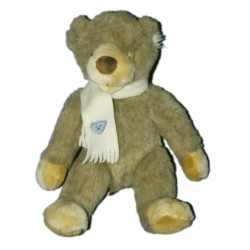 Doudou peluche OURS marron fourrure - Gipsy - Echarpe - H 34 cm (6058)