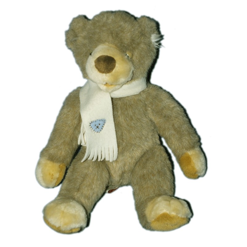 Doudou peluche OURS marron fourrure - Gipsy - Echarpe - H 34 cm (6058)