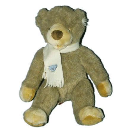 Doudou peluche OURS marron fourrure - Gipsy - Echarpe - H 34 cm (6058)
