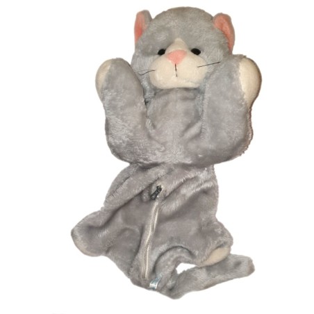 Vintage Ancienne Peluche Range Pyjama 45 cm Chat gris blanc Nounours  (24322)