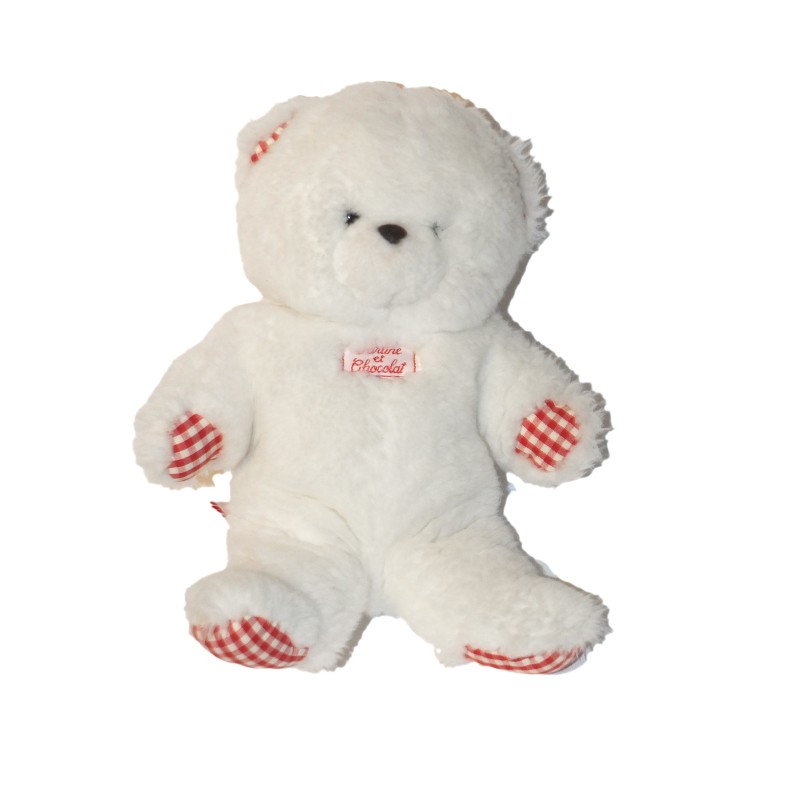 Peluche Ours blanc Tartine et Chocolat 25 cm Vichy rouge (27337)