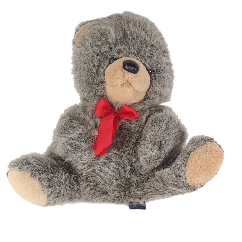 Peluche Ours gris chiné Noeud rouge assis 30 cm TRUDI (25344)