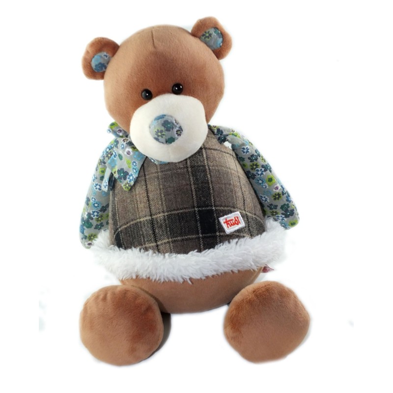 Peluche doudou ours Marron Les Folky Friends Trudi 32 cm tissu Fleuri bleu gris (26003)