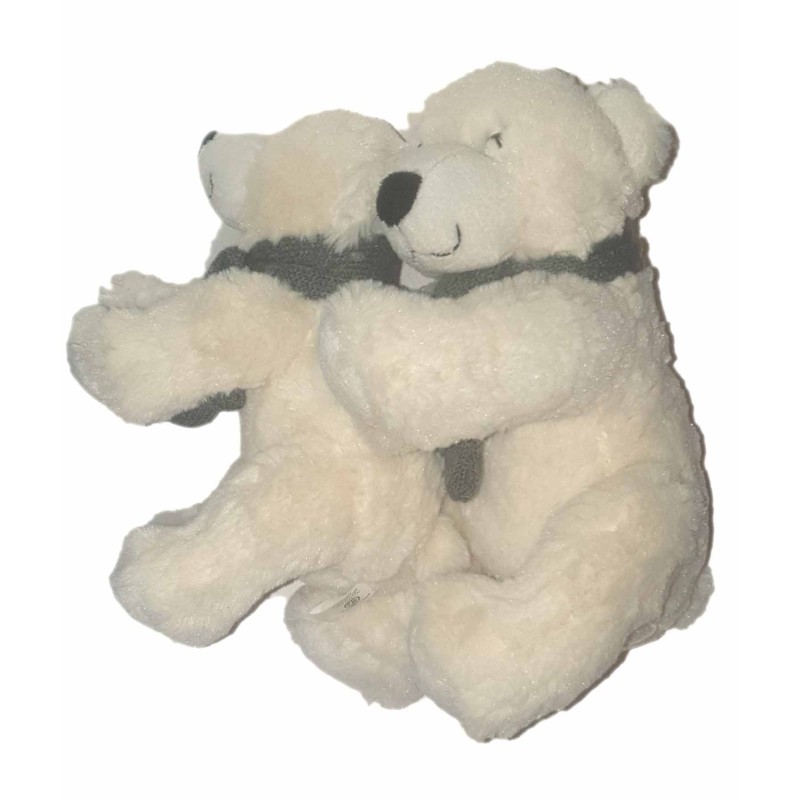 Peluche Ours blanc et son bébé CP INTERNATIONAL  Echarpe grise 25 cm (26543)