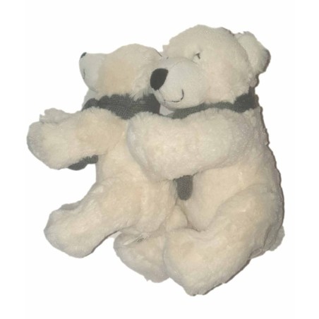 Peluche Ours blanc et son bébé CP INTERNATIONAL  Echarpe grise 25 cm (26543)