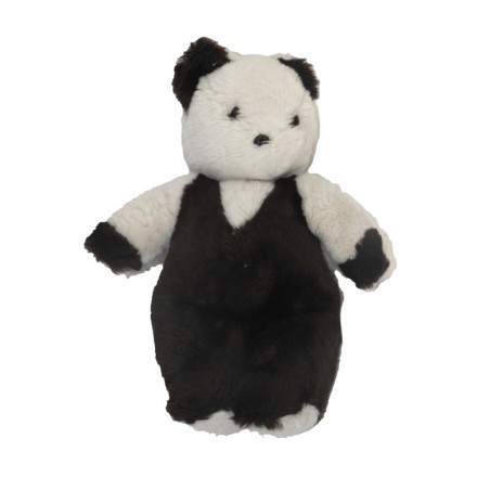 Ancienne Peluche Nounours blanc marron noir Salopette Boulgom 35 cm (27948)