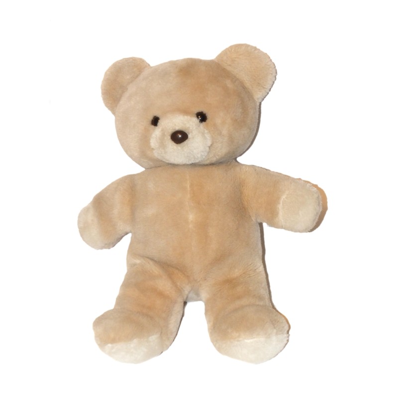 Vintage ancienne peluche ours beige blanc Nounours 40 cm nez marron (27842)