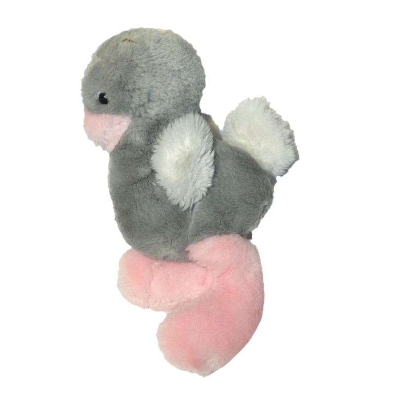 Ancienne peluche Canard gris rose blanc Boulgom Nounours 30 cm (27725)