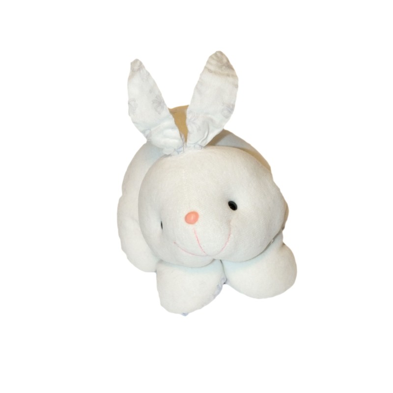 Ancienne peluche Doudou tissu lapin blanc imprimé Noeuds Nounours 16 cm (27793)